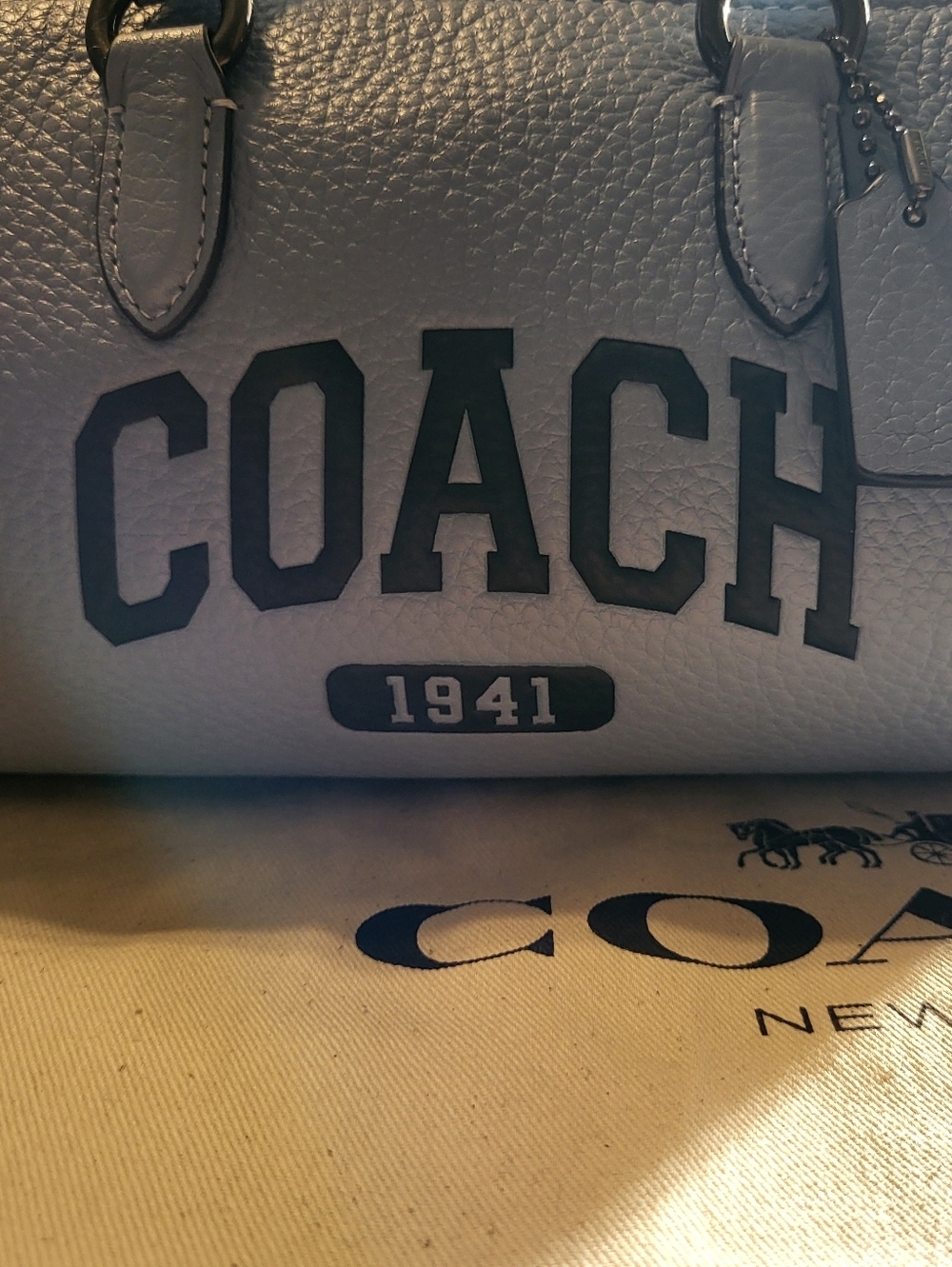 COACH Light Blue Pebbled Leather Mini Duffle with Logo. NwT .EUC - Picture 2 of 6